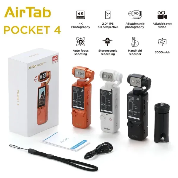 كاميرا فلوق AirTab Pocket 4 بدقة 4K ورأس متحرك 180°